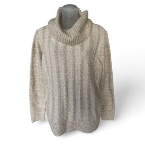 Charlie B large cowl neck sweater ribbed pull over cream and tan size large